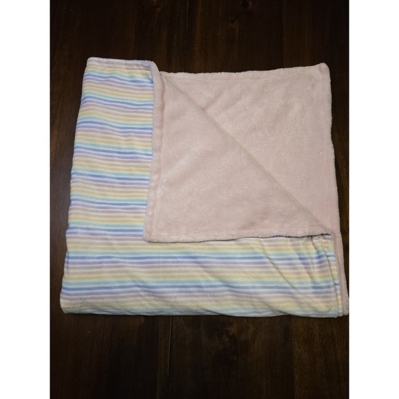 Rainbow Striped Plush Baby Blanket Pink Soft‎ 34x36" Reversible Unbranded - Picture 7 of 8